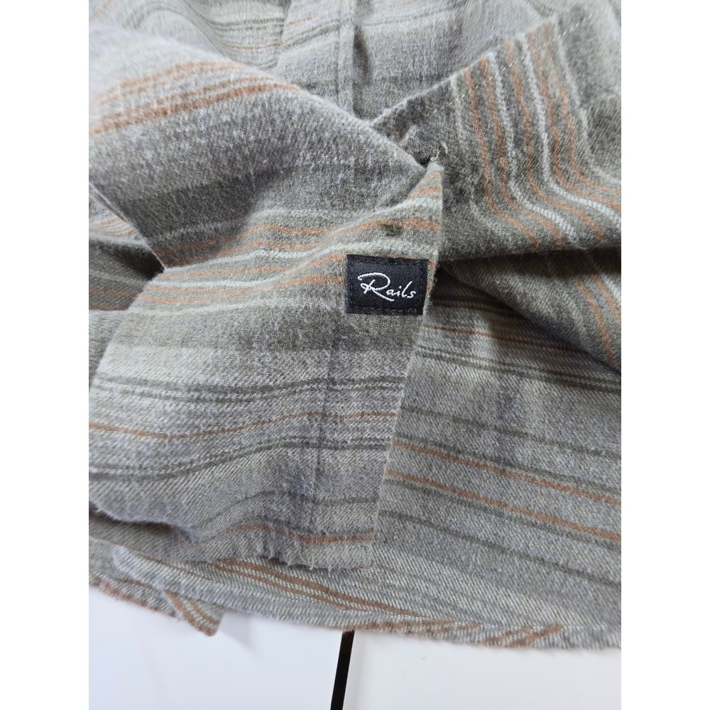 Rails Super Soft Flannel Striped Gray Button Shirt sz L Seaweed Moss Coastal - Picture 7 of 9